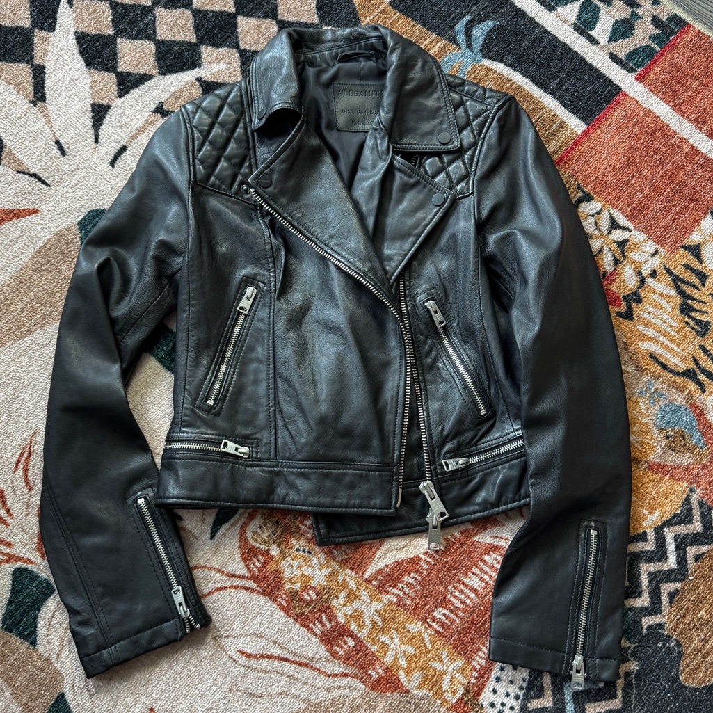 Nwot All Saints Black Conroy Quilted Genuine Leather Motorcycle Jacket 4 $569